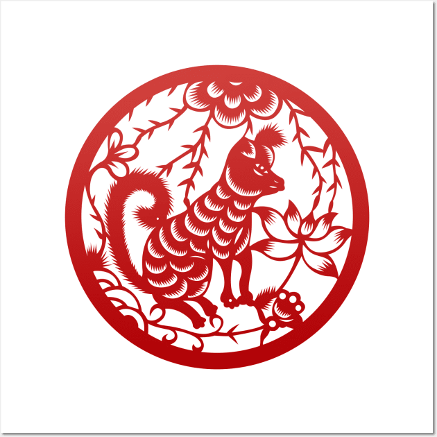 Chinese Zodiac Dog in Red Wall Art by Takeda_Art